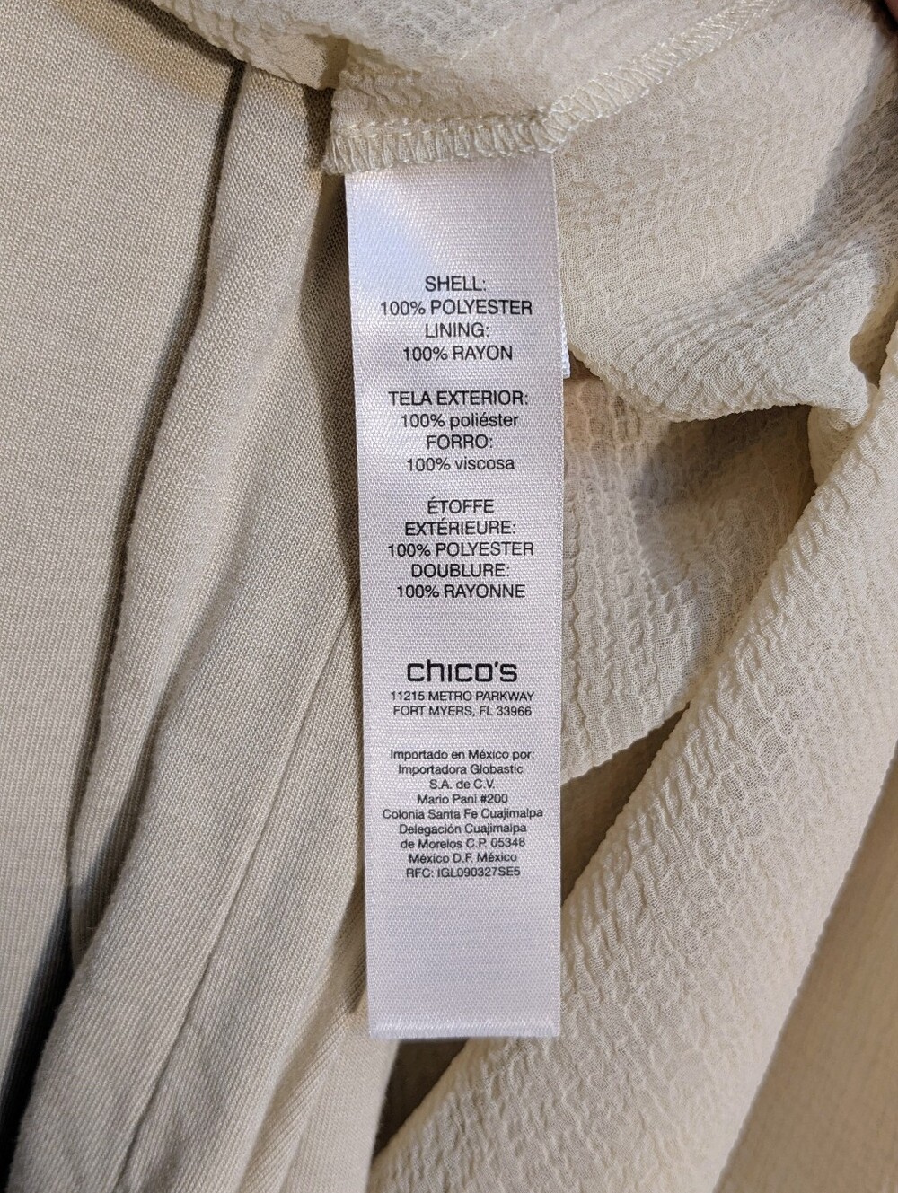 Chico's Drama Embellished Tunic Cashew Cream Beige LS Blouse Sz 0/Sm Boho Flowy - Picture 15 of 16